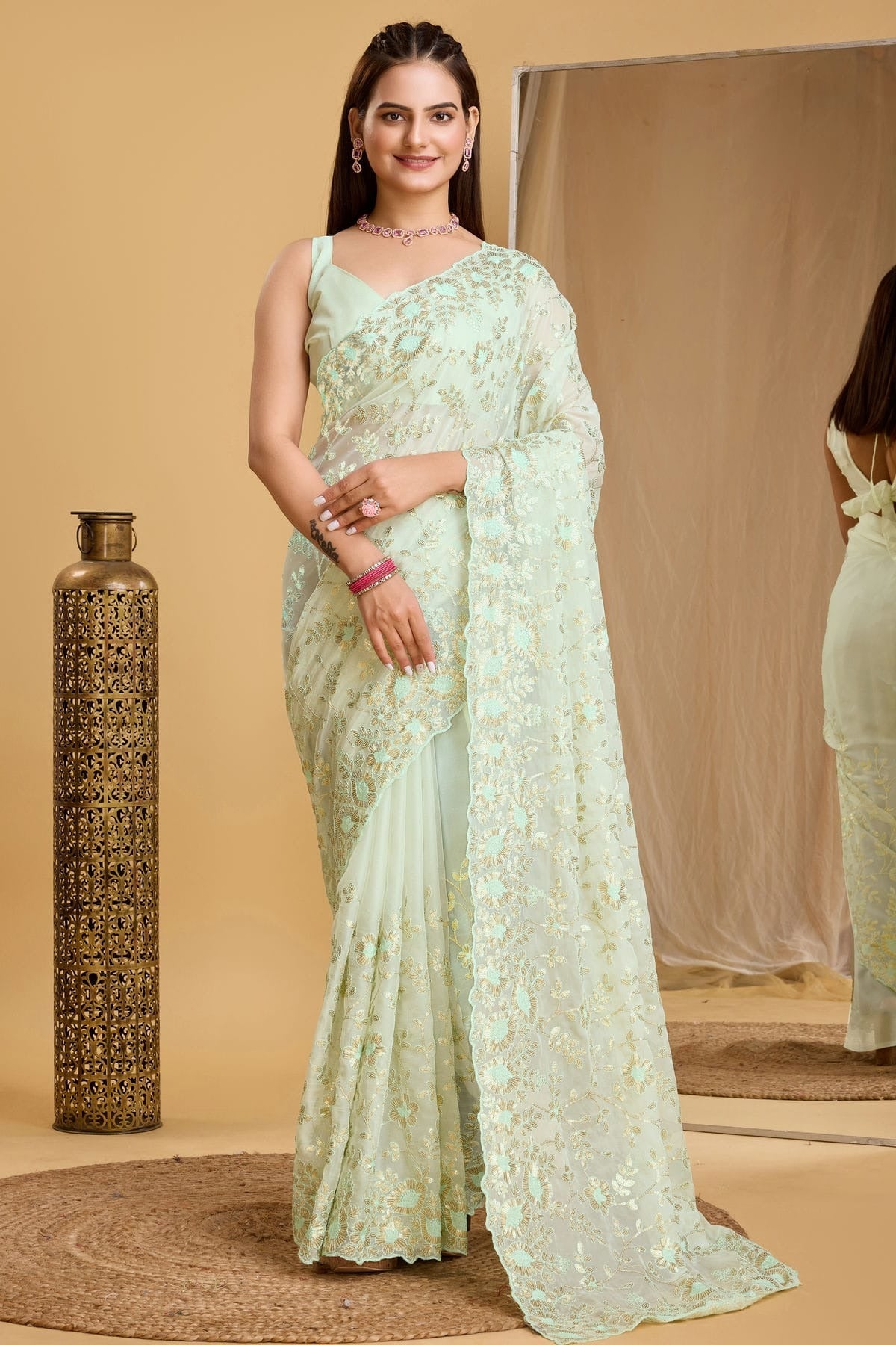 Pista Green Colour Organza Saree SD1110011