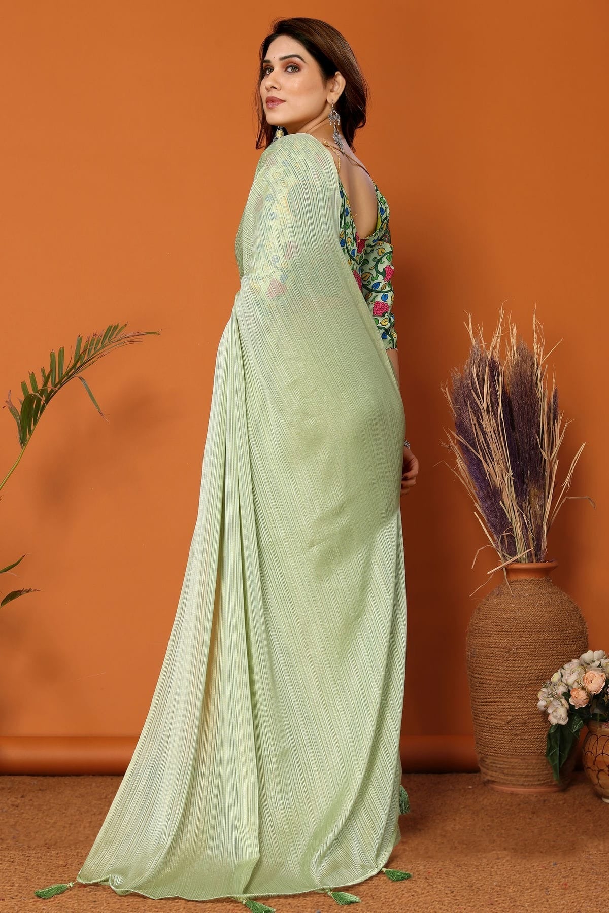 Pista Green Colour Polyester Printed Saree SD1180108 A