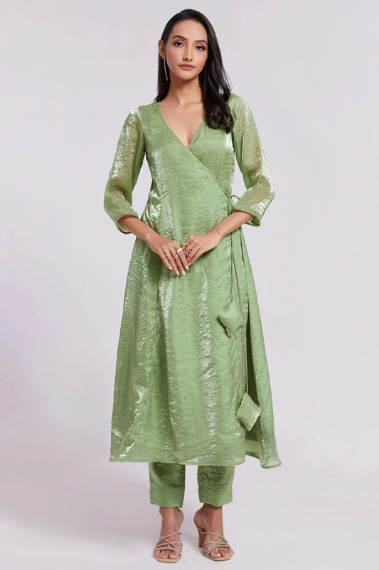 Pista Green Colour Pure Organza Indo Western Dress TP1080912
