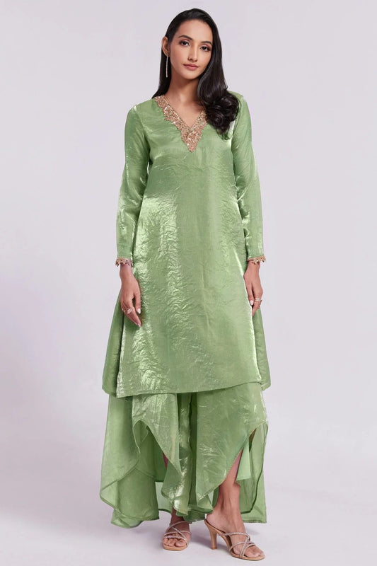 Pista Green Colour Pure Organza Indo Western Dress TP1080915