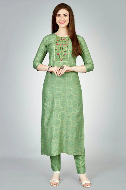 Pista Green Colour Rayon Kurta And Pant Set KR1111312