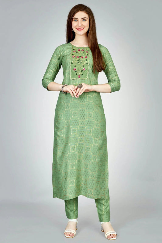 Pista Green Colour Rayon Kurta And Pant Set KR1111312