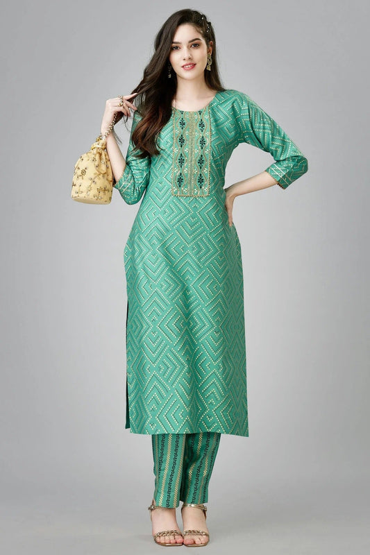 Pista Green Colour Rayon Kurta And Pant Set KR1111322