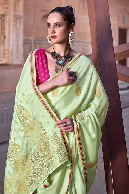 Pista Green Colour Satin Silk Saree SD1110188 A
