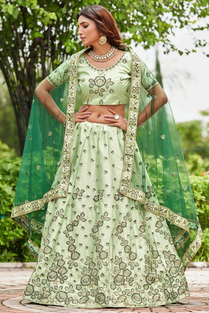 Pista Green Colour Satin Silk Semi Stitched Lehenga Choli LC1170078 A