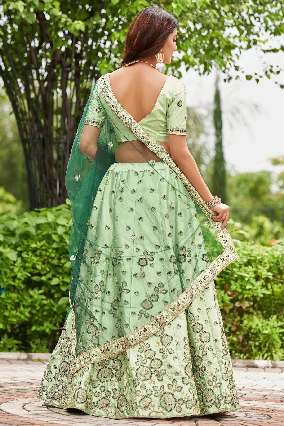 Pista Green Colour Satin Silk Semi Stitched Lehenga Choli LC1170078 B