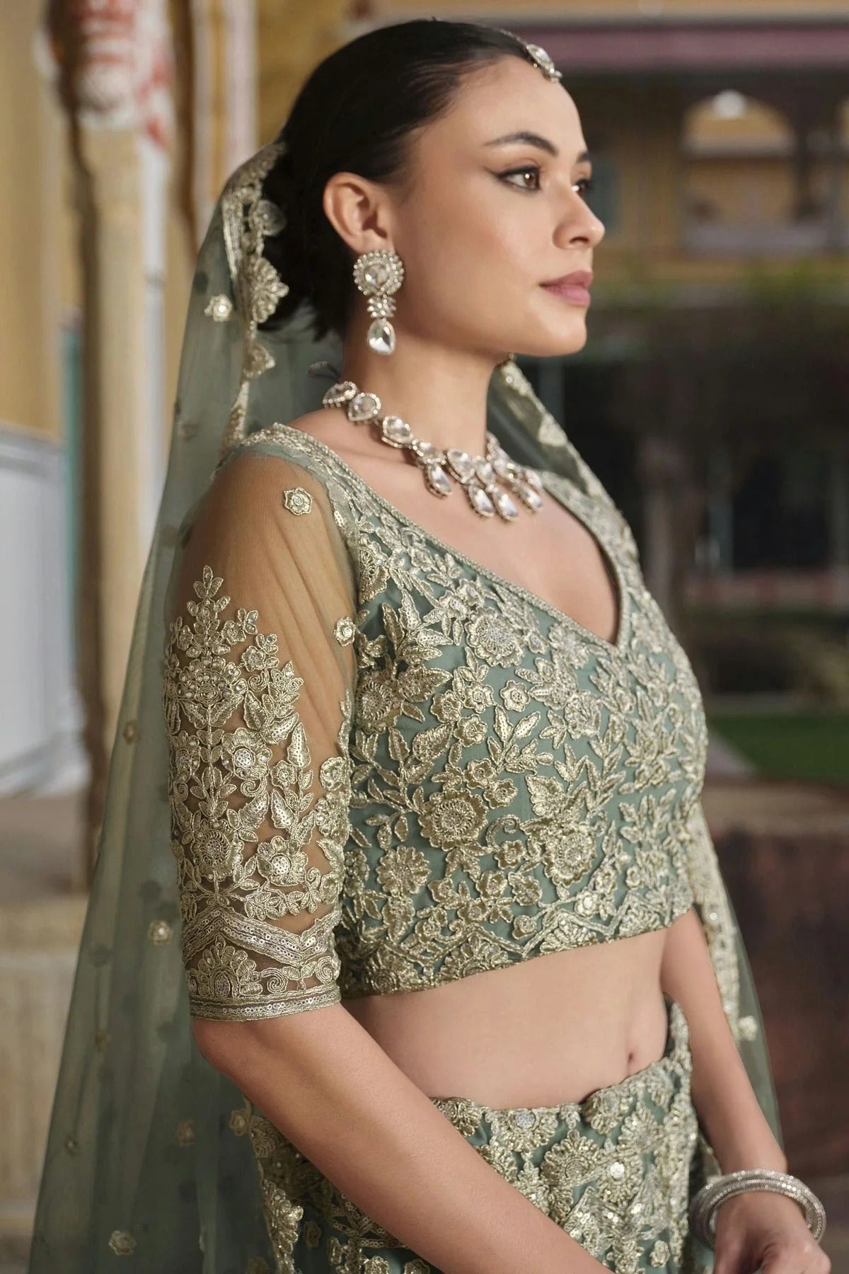Pista Green Colour Semi Stitched Butterfly Net Lehenga Choli LC1112508 A