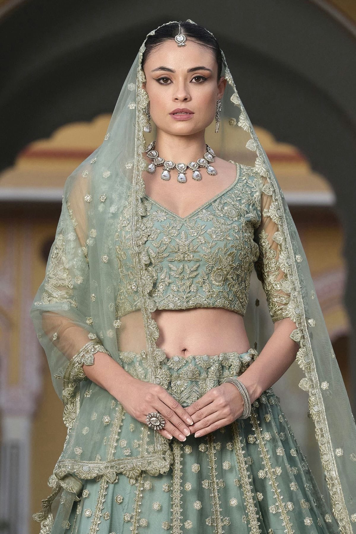 Pista Green Colour Semi Stitched Butterfly Net Lehenga Choli LC1112508 B