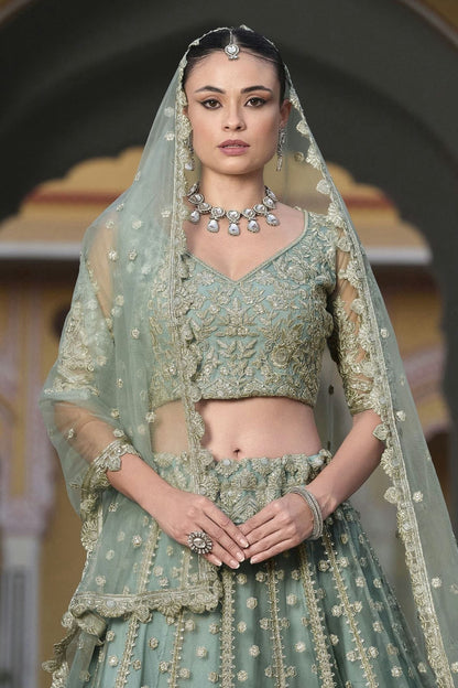 Pista Green Colour Semi Stitched Butterfly Net Lehenga Choli LC1112508 B