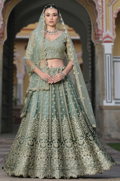Pista Green Colour Semi Stitched Butterfly Net Lehenga Choli LC1112508