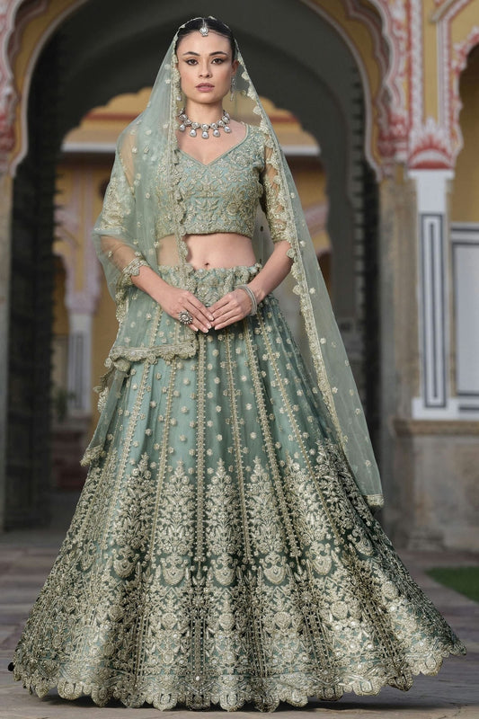 Pista Green Colour Semi Stitched Butterfly Net Lehenga Choli LC1112508
