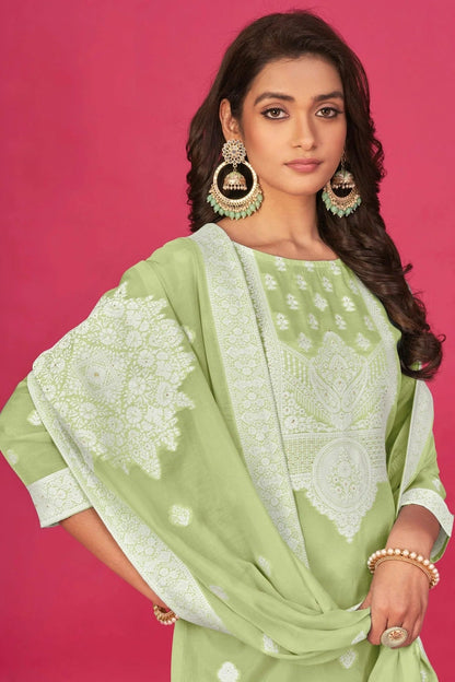 Pista Green Colour Semi Stitched Jacquard Straight Suit SM1140195 A