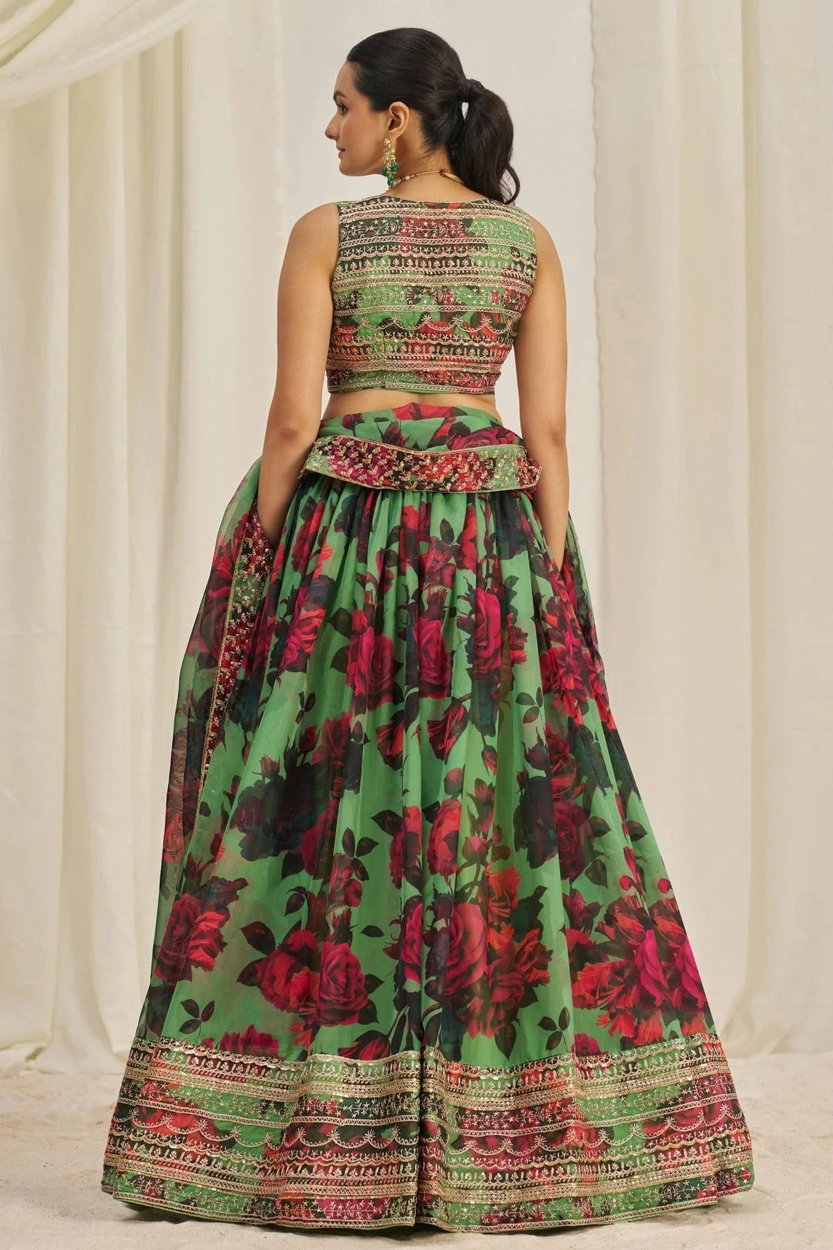 Pista Green Colour Semi Stitched Organza Lehenga Choli LC1080899 A