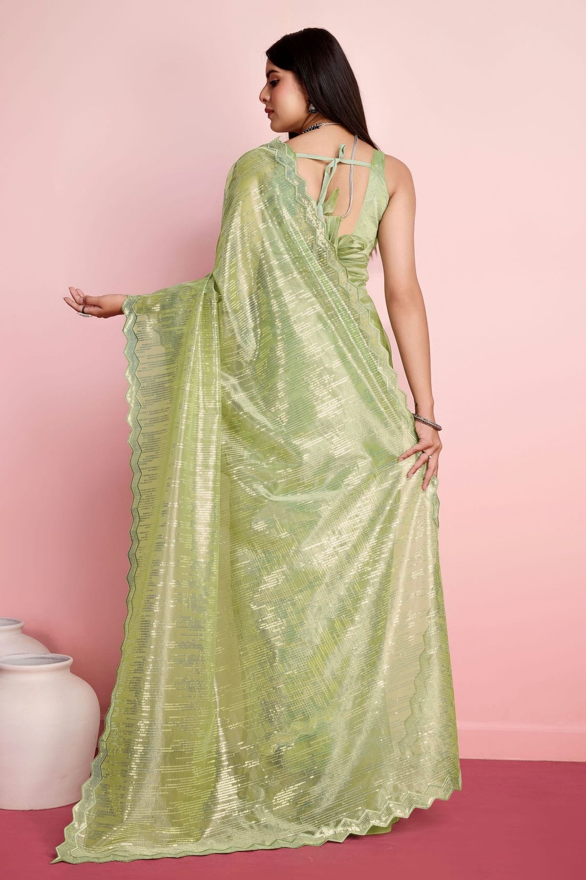 Pista Green Colour Silver Twill Net Saree SD1110495 A