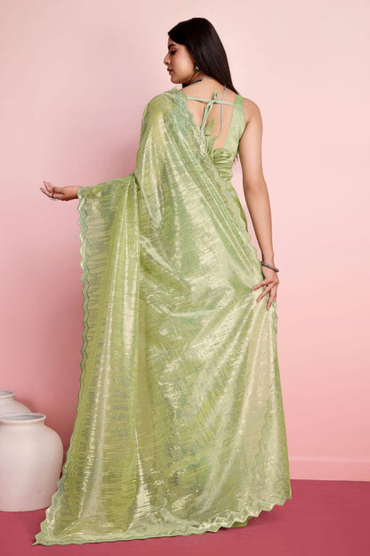 Pista Green Colour Silver Twill Net Saree SD1110495 A