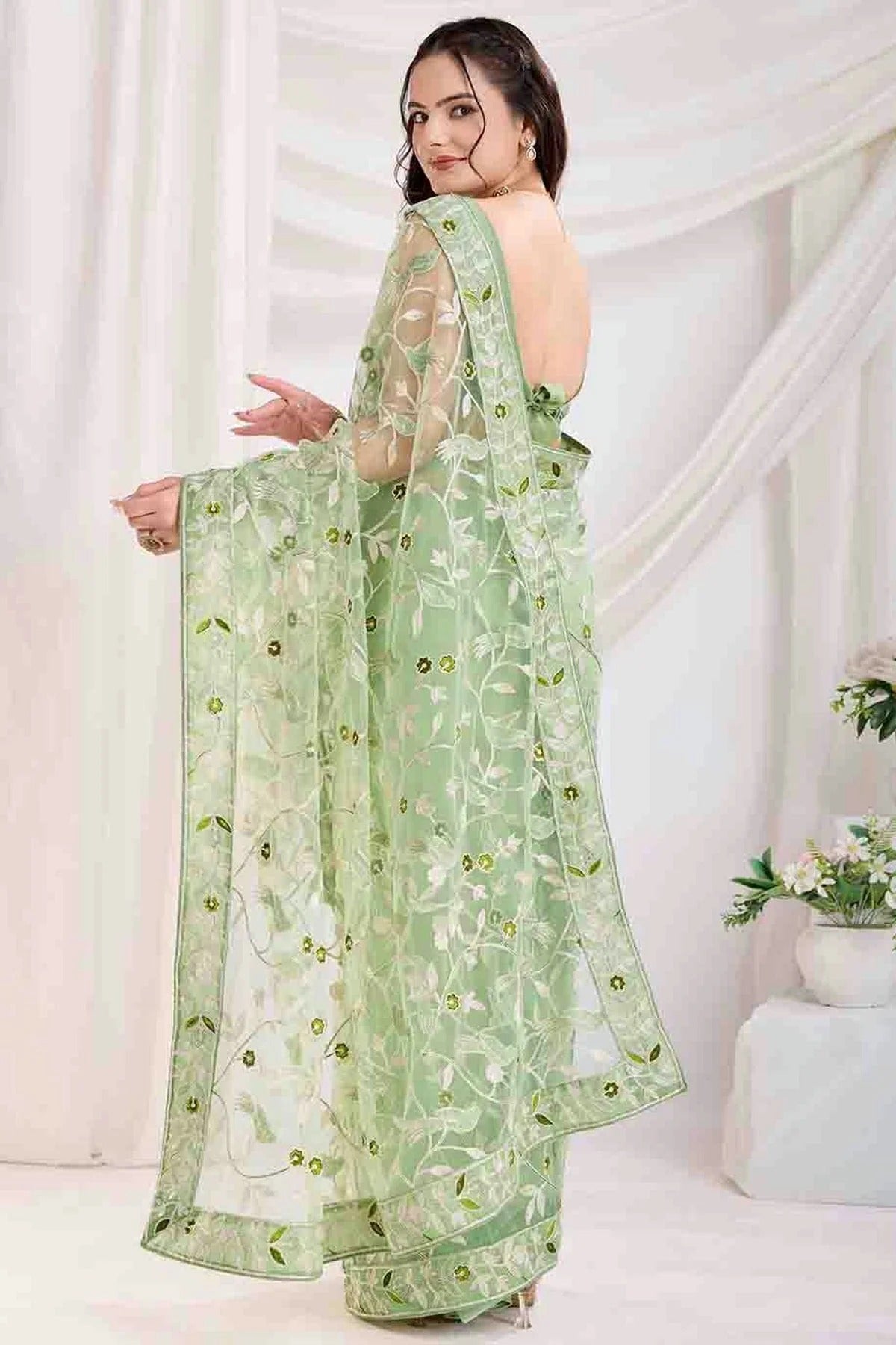 Pista Green Colour Soft Net Designer Saree SD1112860 A