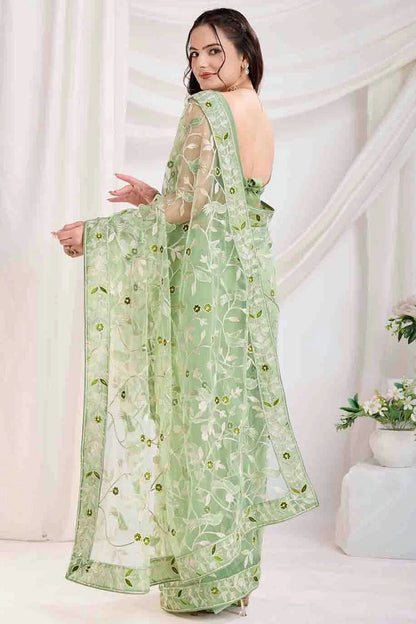 Pista Green Colour Soft Net Designer Saree SD1112860 A