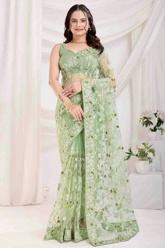 Pista Green Colour Soft Net Designer Saree SD1112860
