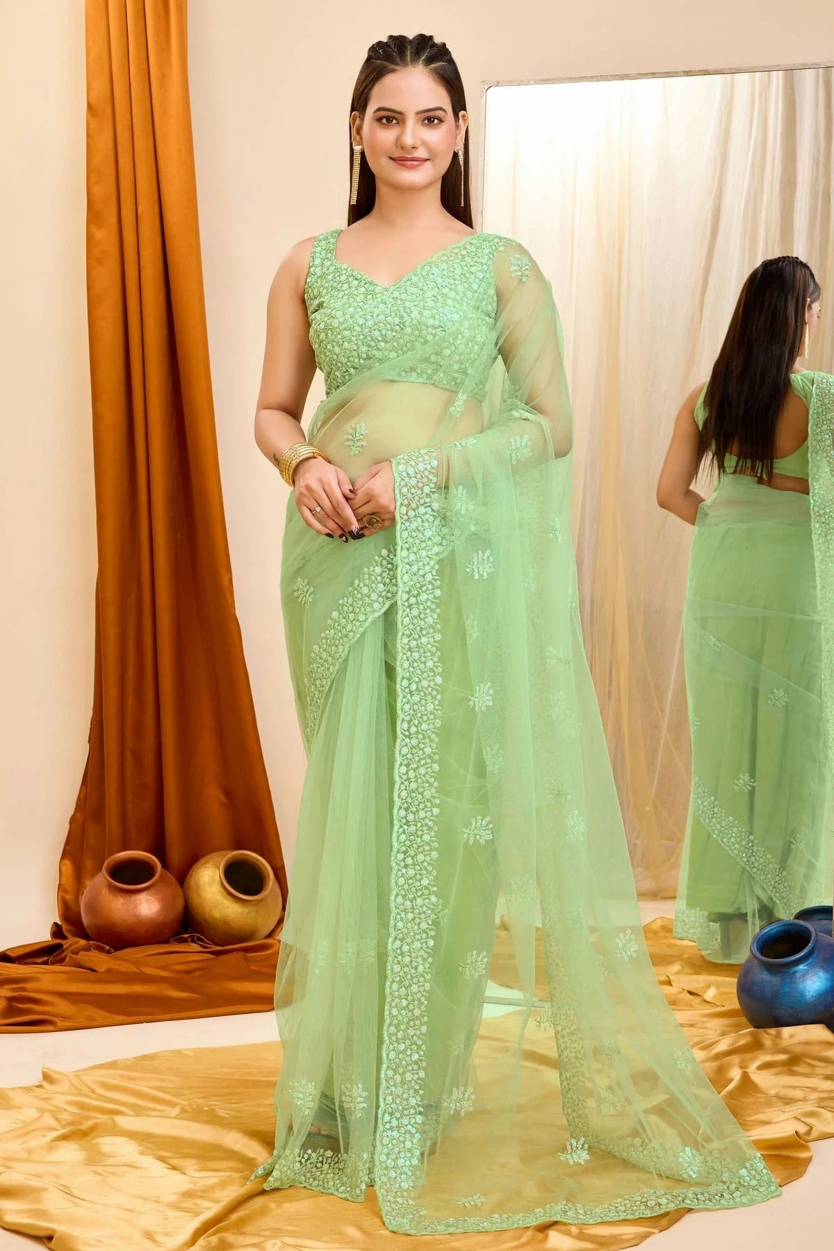 Pista Green Colour Soft Net Saree SD1110408