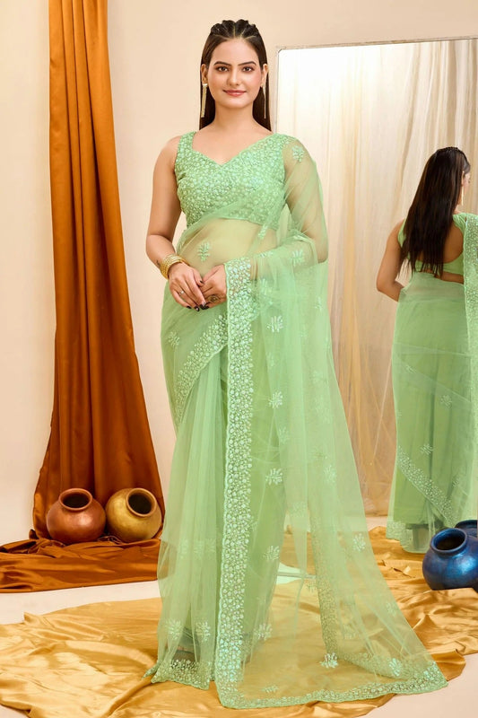 Pista Green Colour Soft Net Saree SD1110408