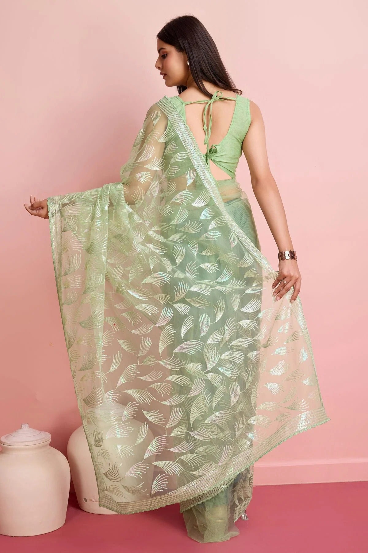 Pista Green Colour Soft Net Saree SD1110448 A