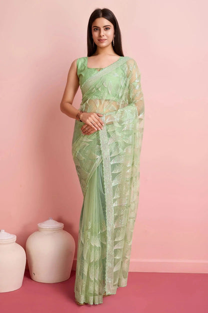 Pista Green Colour Soft Net Saree SD1110448