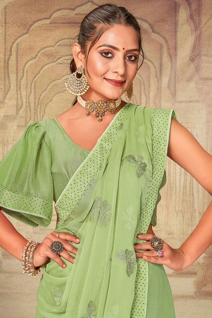 Pista Green Colour Soft Silk Chiffon Designer Saree LC1121526 A
