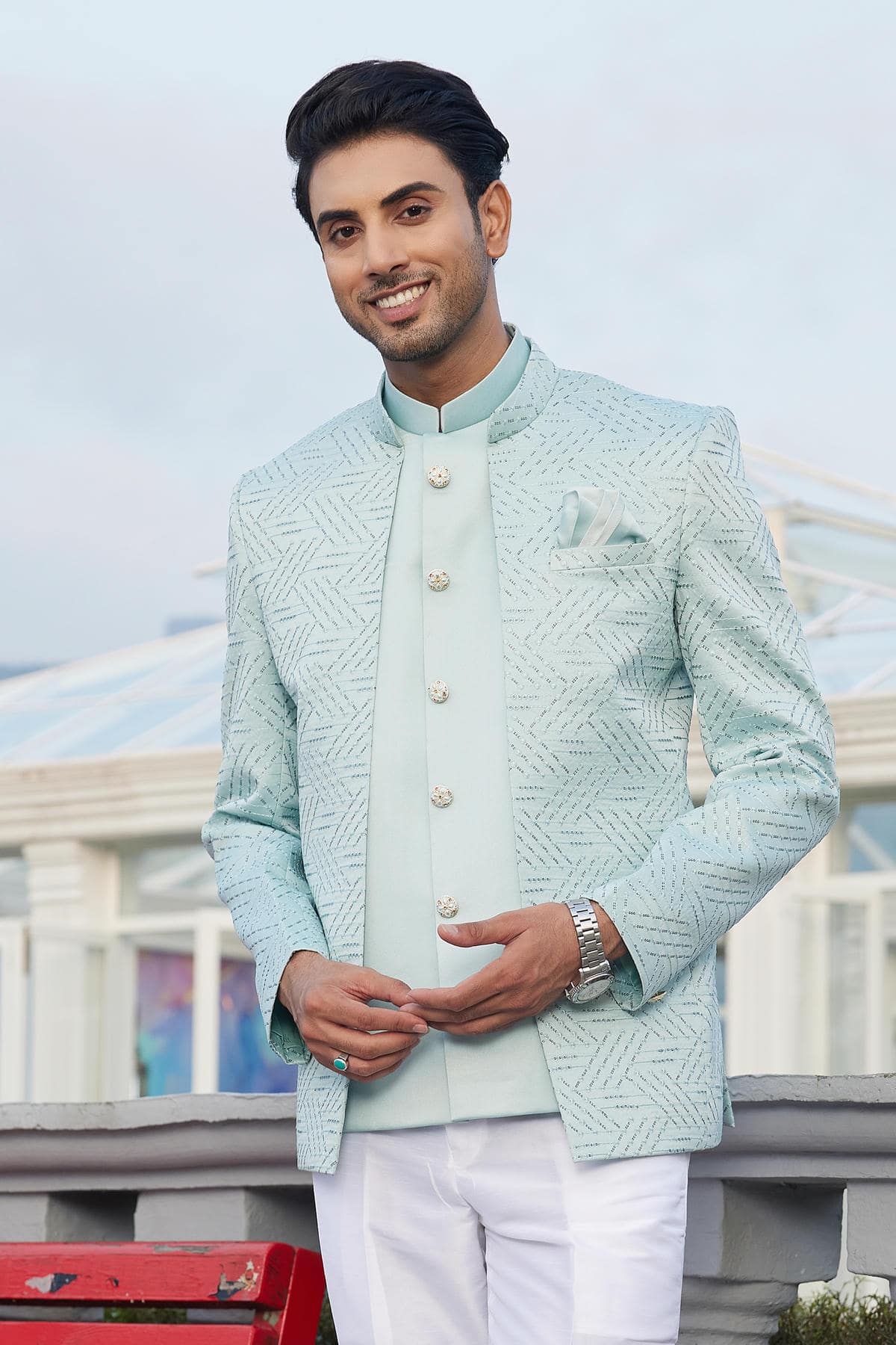Pista Green Colour Thread Work Embroidery Art Silk 3 Pcs Jacket Jodhpuri JP1230637
