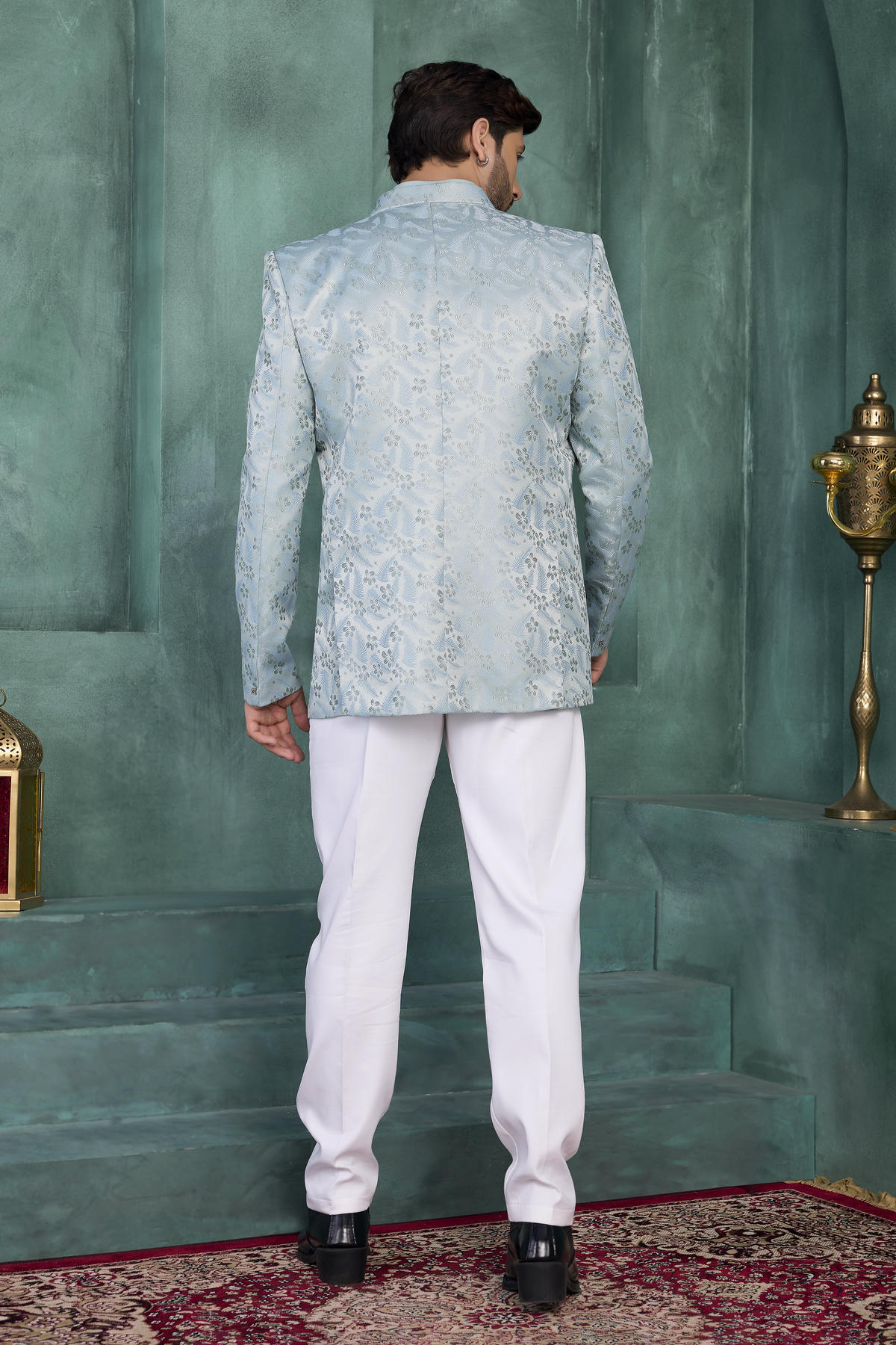 Pista Green Colour Thread Work Embroidery Jacquard Silk Jodhpuri
