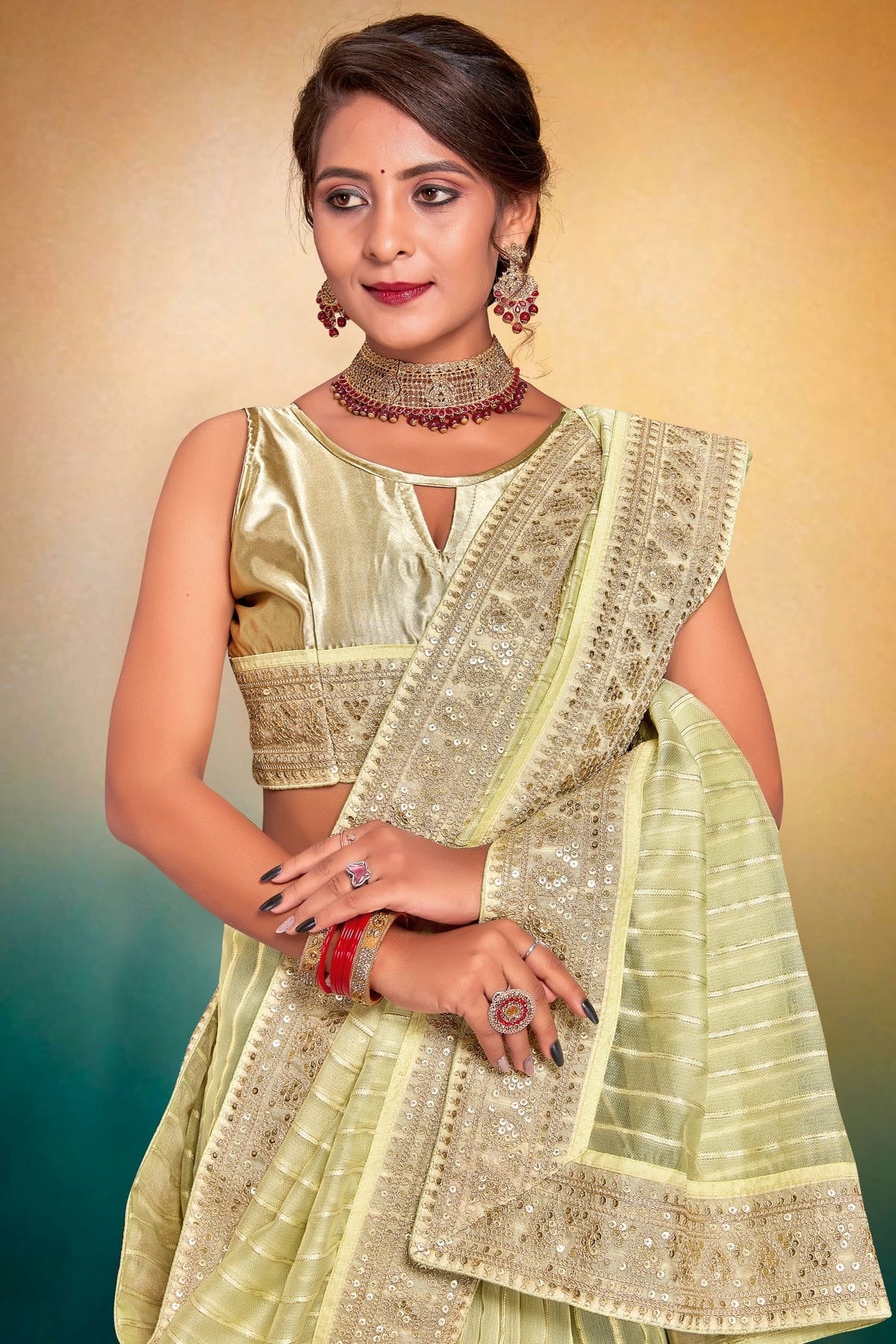 Pista Green Colour Tissue Designer Saree LC1121511 A