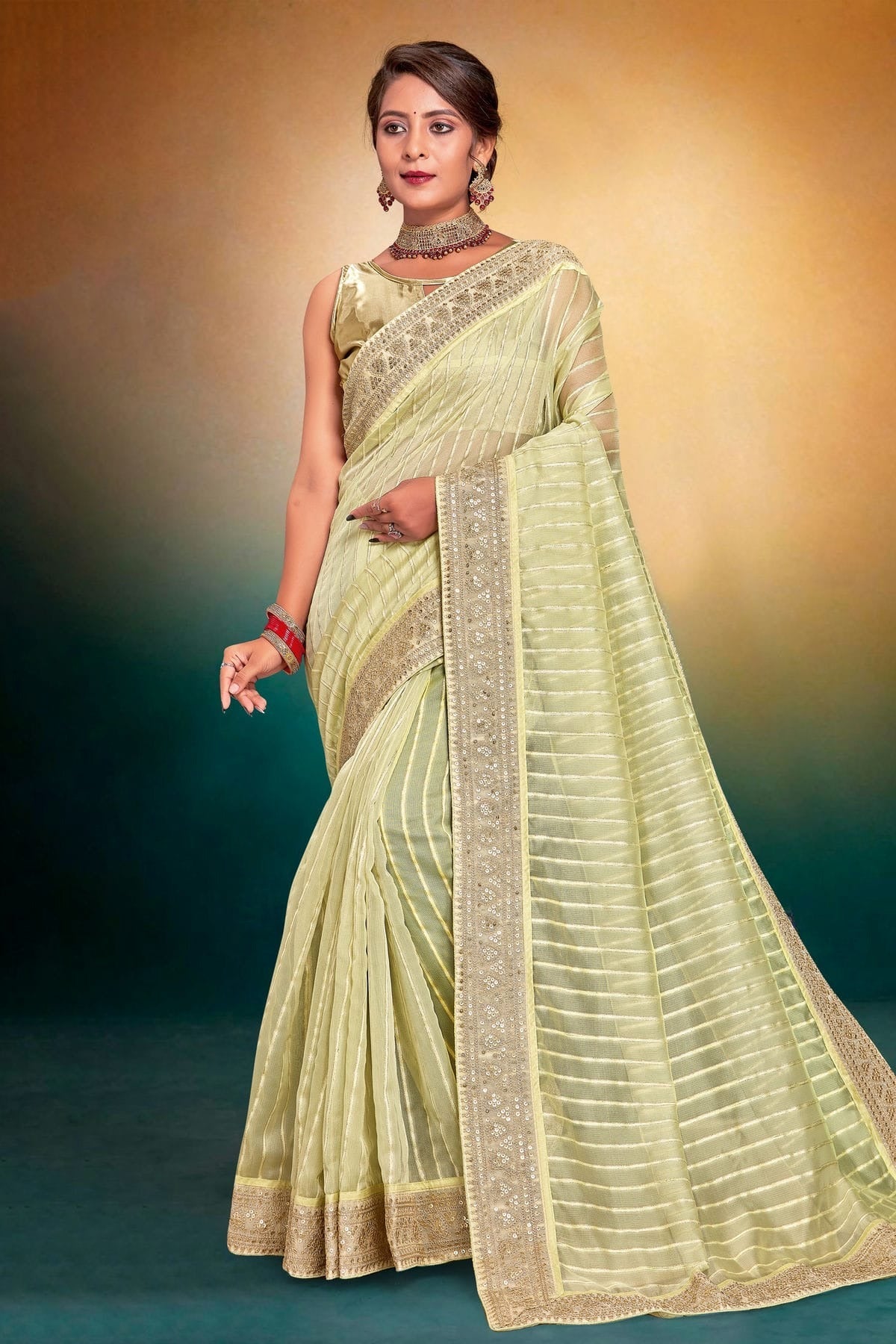 Pista Green Colour Tissue Designer Saree LC1121511