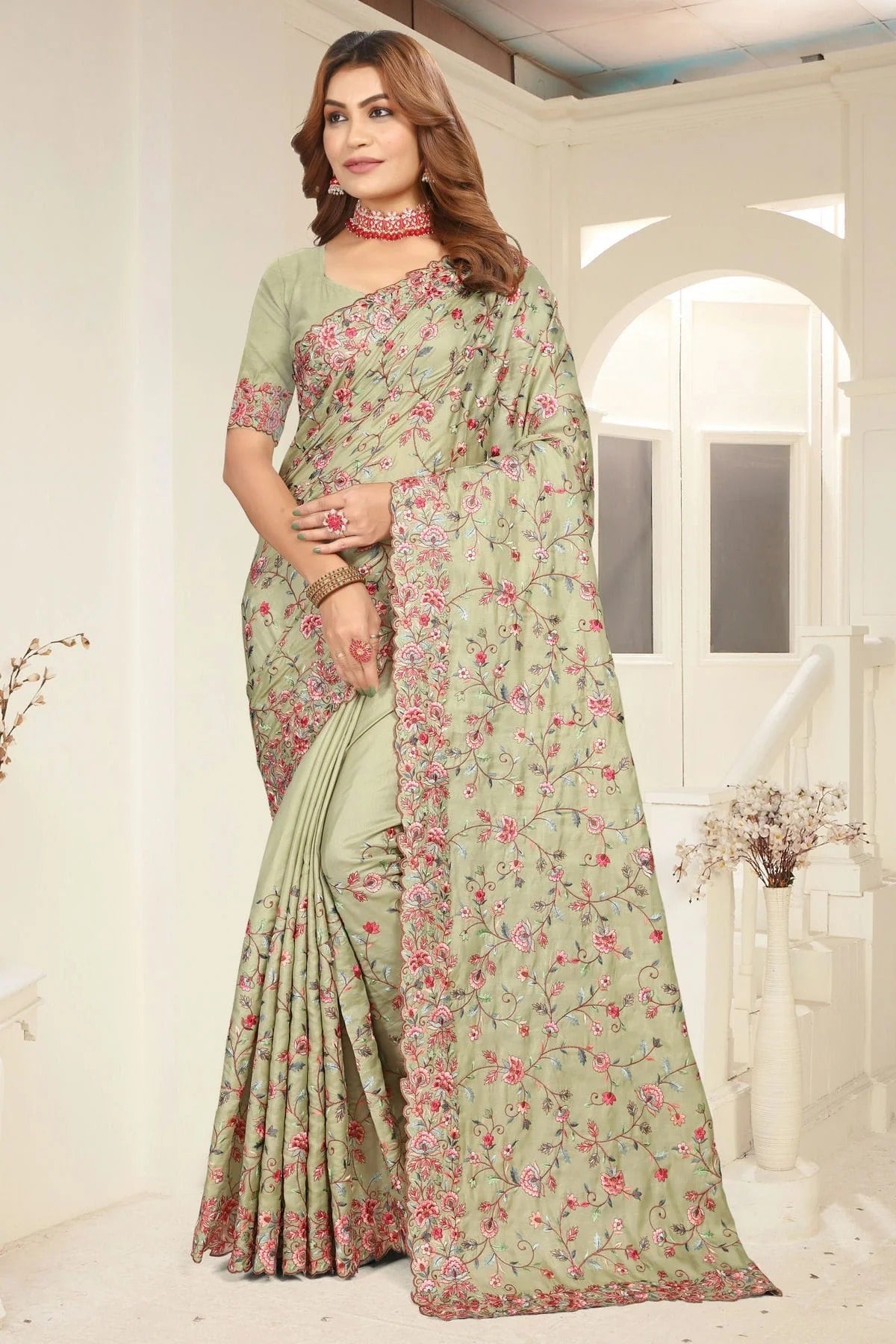 Pista Green Colour Tusser Silk Designer Saree SD1091216