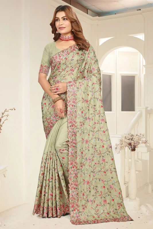 Pista Green Colour Tusser Silk Designer Saree SD1091216