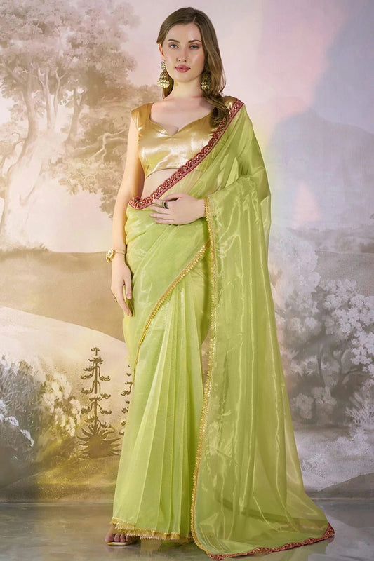 Pista Green Colour Twill Net Saree SD1112735