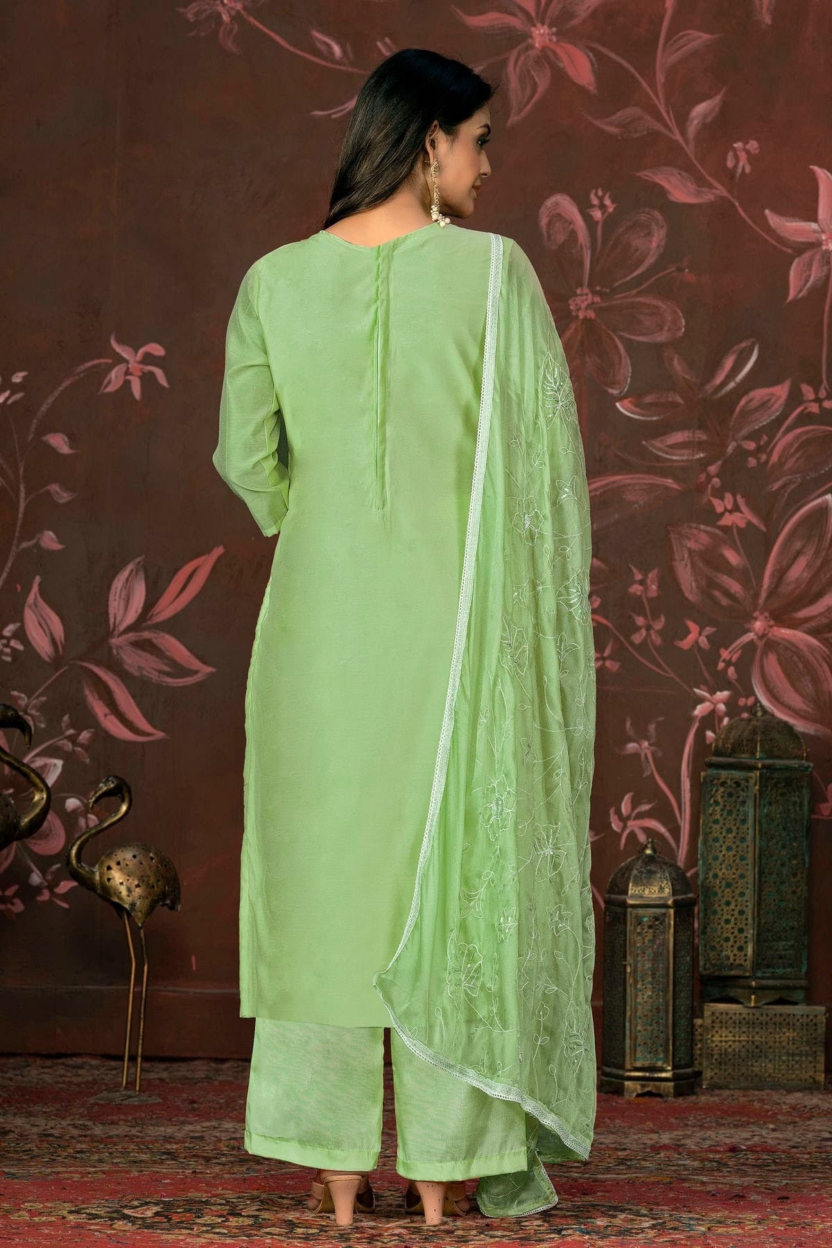 Pista Green Colour Unstitched Cotton Jacquard Straight Suit US1161264 A