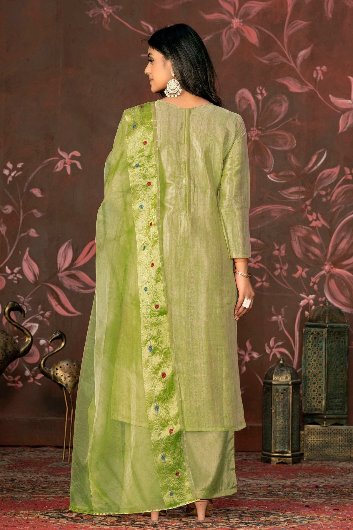 Pista Green Colour Unstitched Modal Cotton Jacquard Straight Suit US1161282 A
