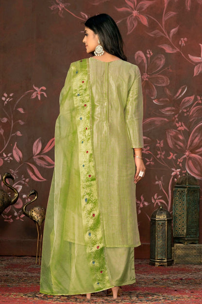 Pista Green Colour Unstitched Modal Cotton Jacquard Straight Suit US1161282 A