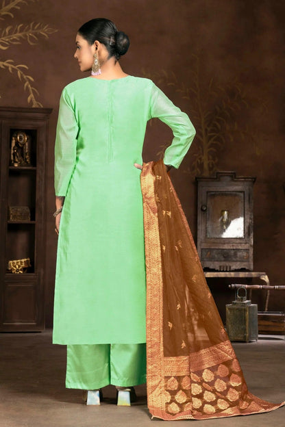 Pista Green Colour Unstitched Organza Plazzo Pant Suit US1160840 A