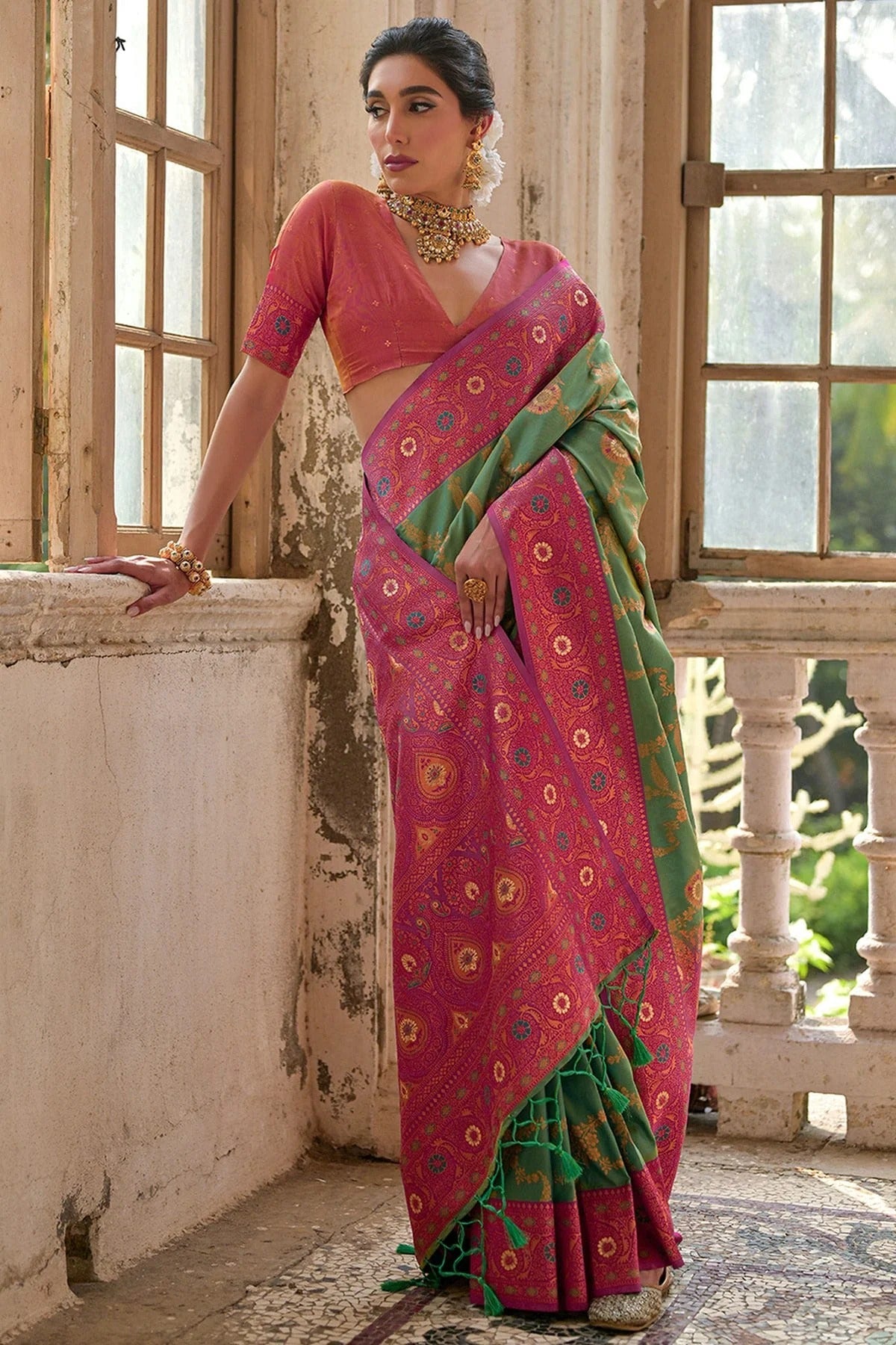 Pista Green Colour Woven Work Banarasi Silk Saree SD1260004 A