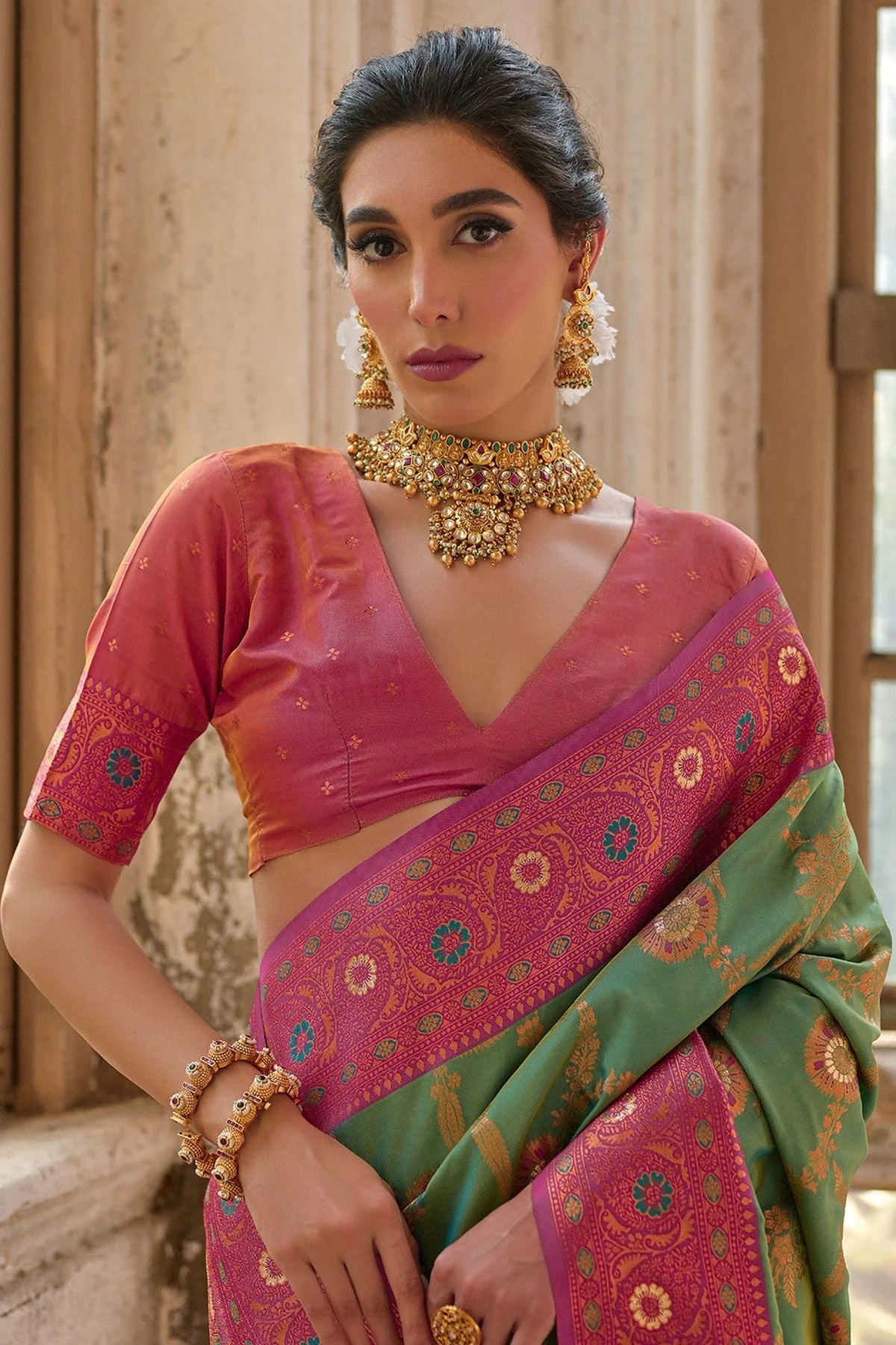 Pista Green Colour Woven Work Banarasi Silk Saree SD1260004 B