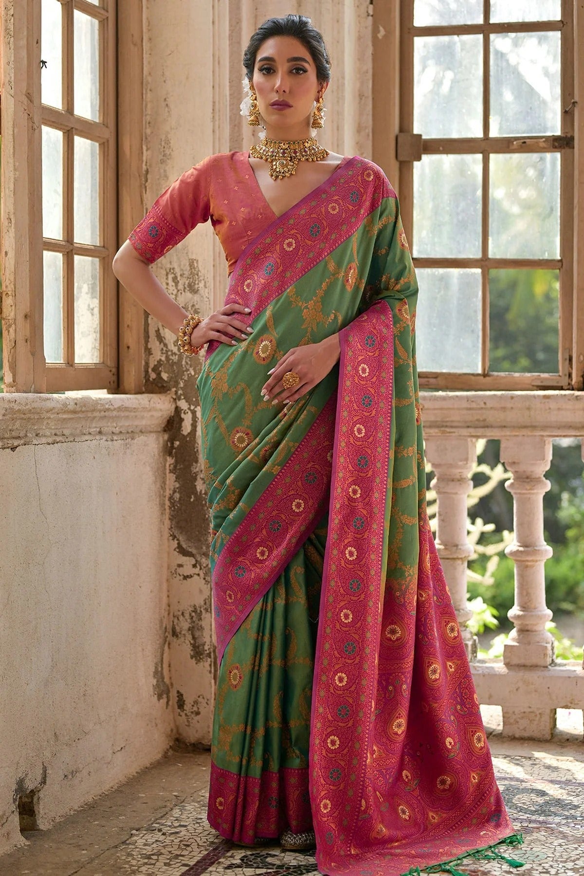Pista Green Colour Woven Work Banarasi Silk Saree SD1260004