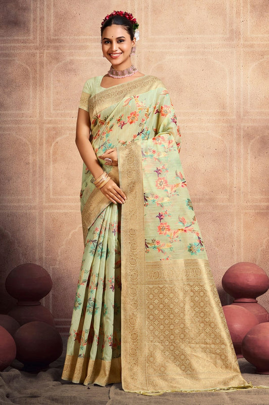 Pista Green Colour Woven Work Cotton Saree SD1101667
