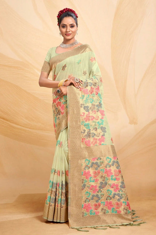 Pista Green Colour Woven Work Cotton Saree SD1101671