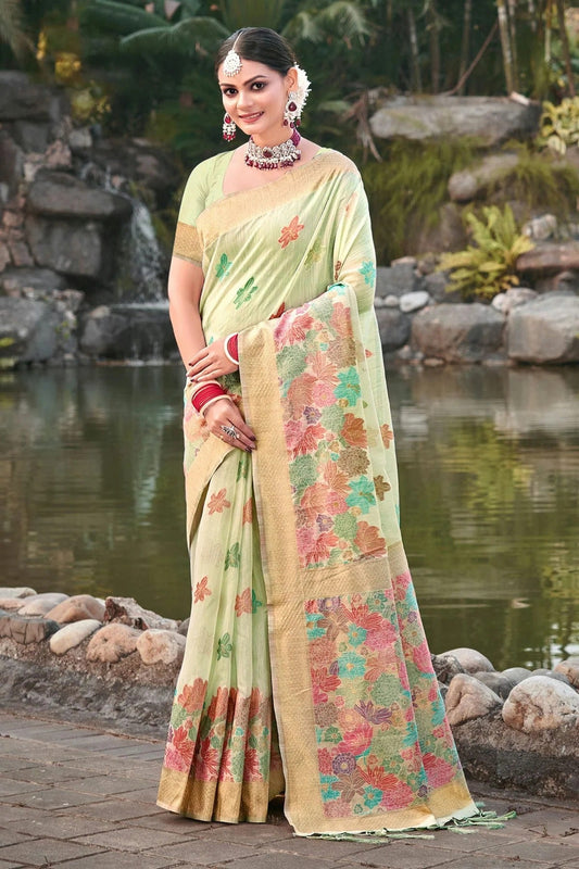 Pista Green Colour Woven Work Cotton Saree SD1101675