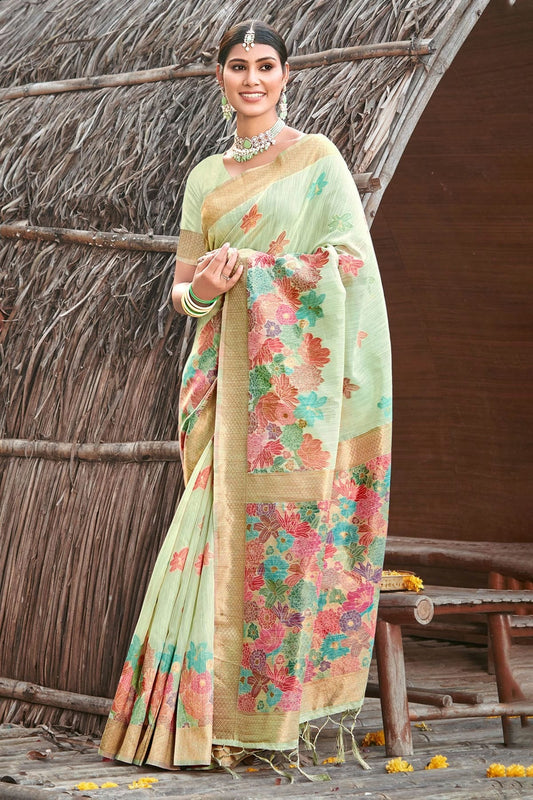 Pista Green Colour Woven Work Cotton Saree SD1101678