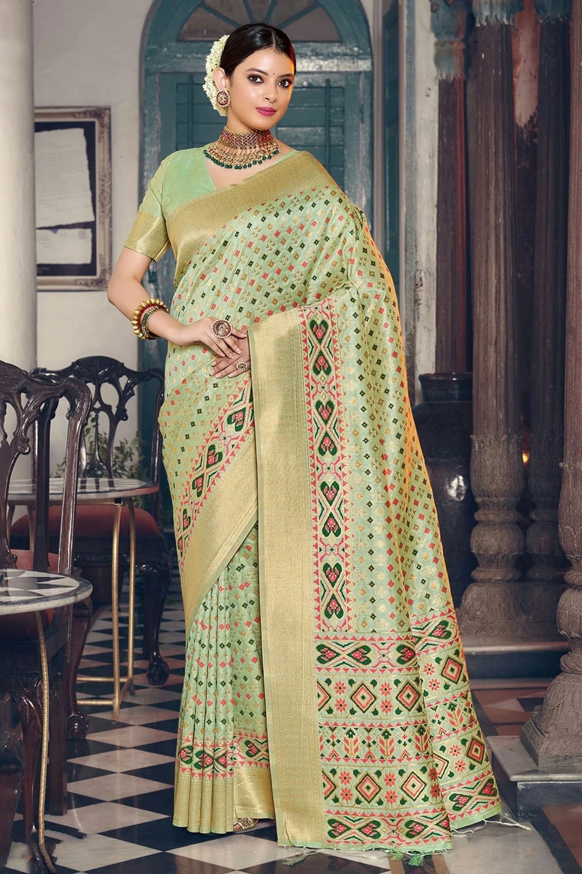 Pista Green Colour Woven Work Patola Silk Saree SD1101517