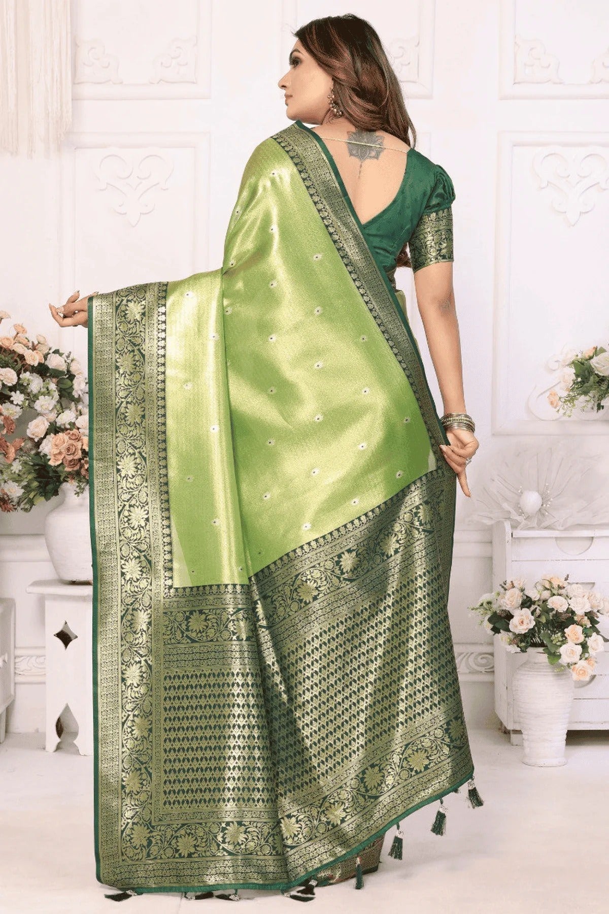 Pista Green Colour Woven Work Pure Banarasi Tissue Silk Traditional Saree SD1250251 B