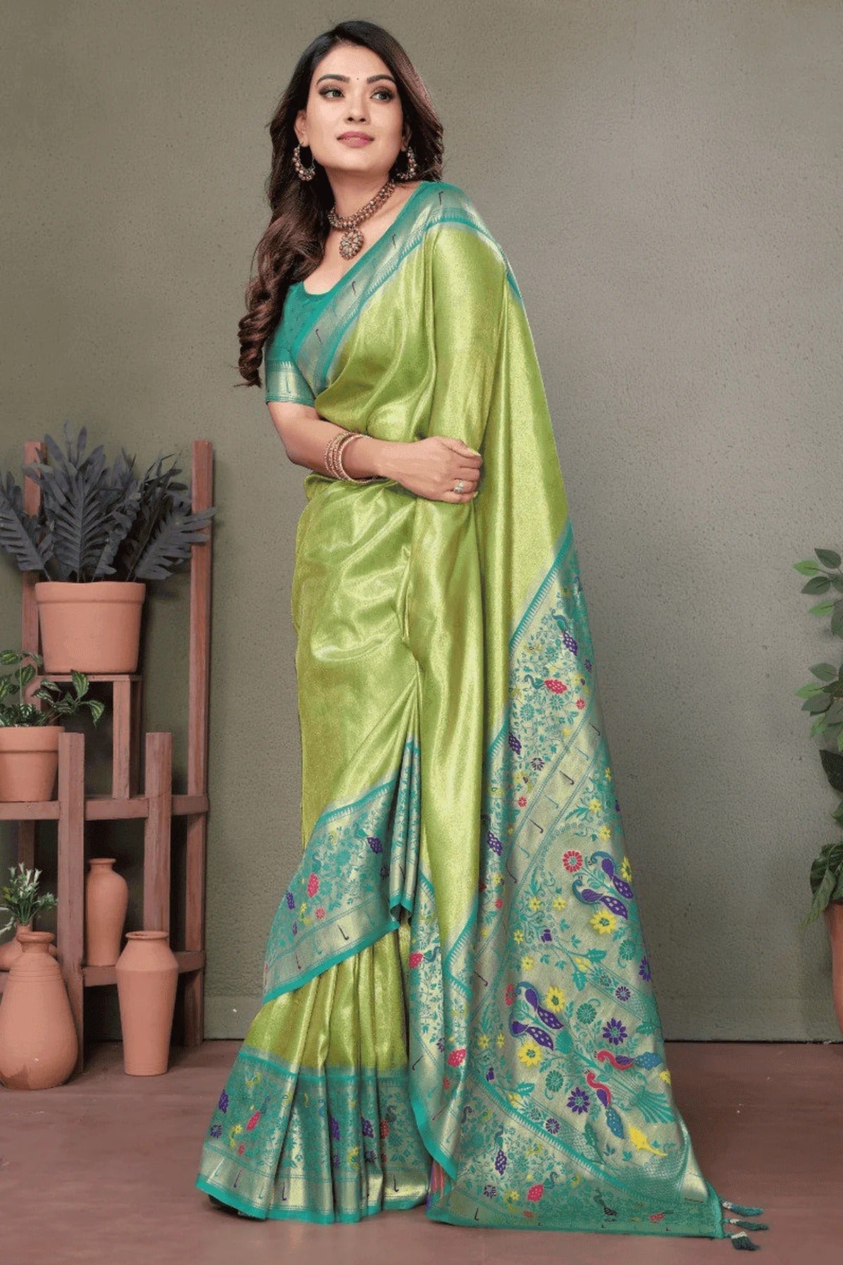 Pista Green Colour Woven Work Pure Banarasi Tissue Silk Traditional Saree SD1250271 A