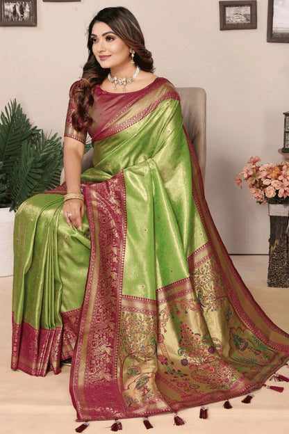 Pista Green Colour Woven Work Pure Banarasi Tissue Silk Traditional Saree SD1250307 A