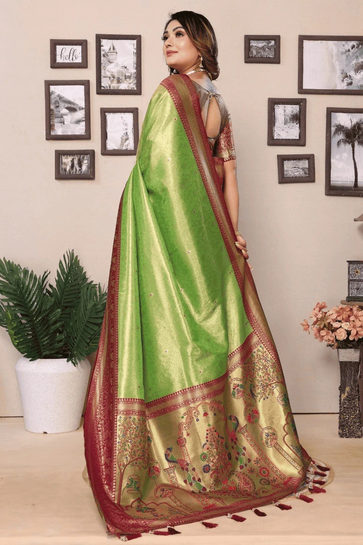Pista Green Colour Woven Work Pure Banarasi Tissue Silk Traditional Saree SD1250307 B